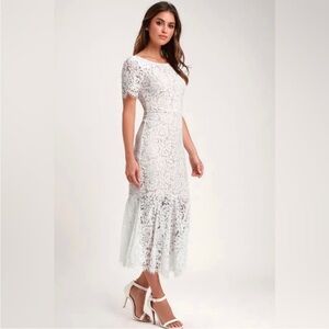 Lulus white lace midi dress size small